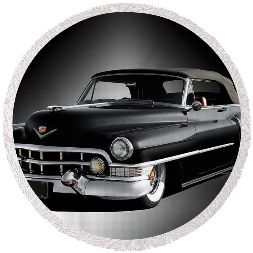 Auto Round Beach Towel featuring the photograph 1951 Cadillac Series 62 Convertible by Dave Koontz