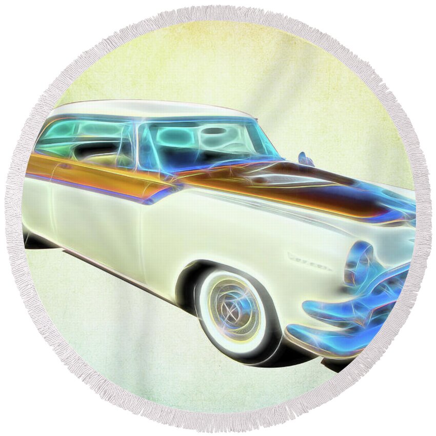 1956 Dodge Sedan Round Beach Towel featuring the digital art 1956 Dodge Royal by Rick Wicker