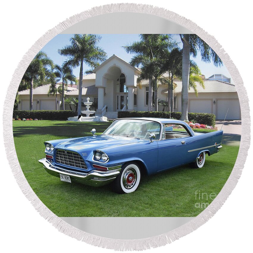 1958 Round Beach Towel featuring the photograph 1958 Chrysler 300D by Ron Long