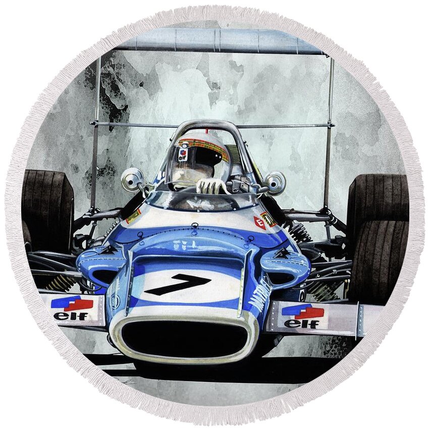 Art Round Beach Towel featuring the painting 1969 Matra MS80 by Simon Read