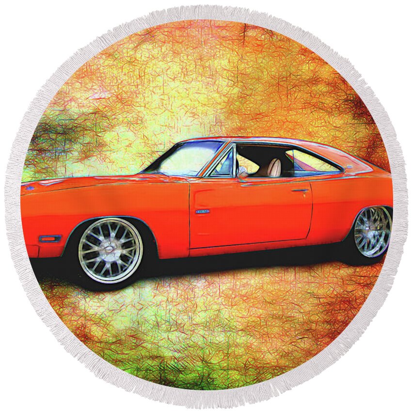 70 Dodge Charger 500 Round Beach Towel featuring the digital art 1970 Dodge Charger by Rick Wicker