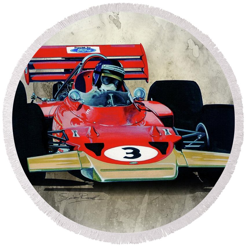 Art Round Beach Towel featuring the painting 1970 Lotus 72 by Simon Read