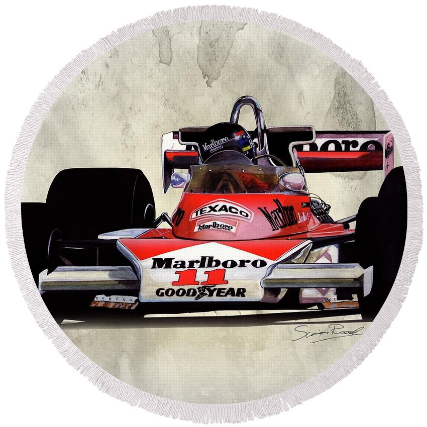 Art Round Beach Towel featuring the painting 1976 McLaren M23 by Simon Read