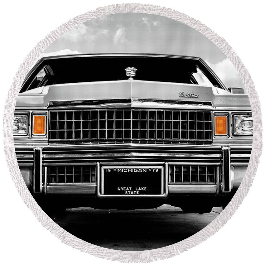 1979 Round Beach Towel featuring the photograph 1979 Cadillac Fleetwood Brougham by Alexey Stiop