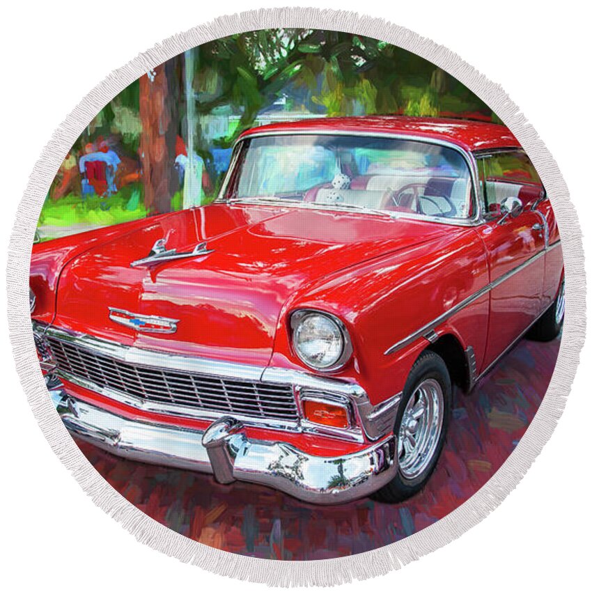 1956 Chevrolet Bel Air 210 Round Beach Towel featuring the photograph 1956 Chevrolet Bel Air 210 Red 101 #2 by Rich Franco