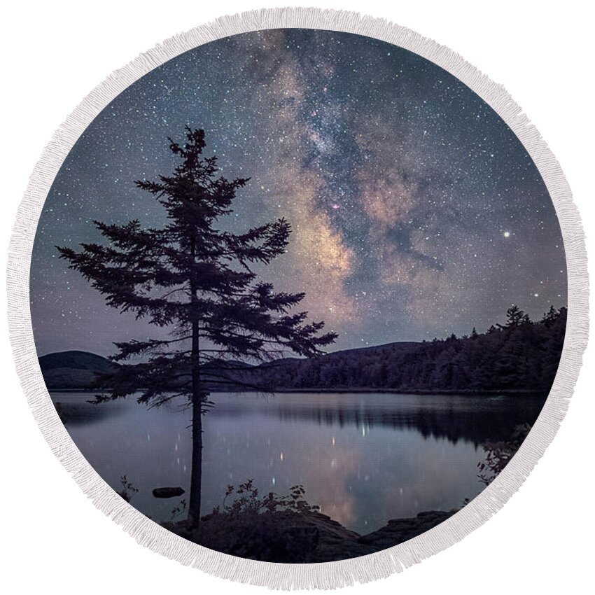 Maine Round Beach Towel featuring the photograph Acadia Night #3 by Robert Fawcett