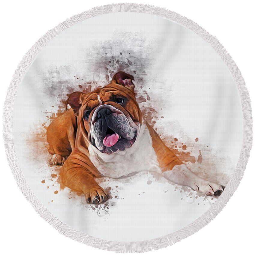 Dog Round Beach Towel featuring the digital art Bulldog #2 by Ian Mitchell