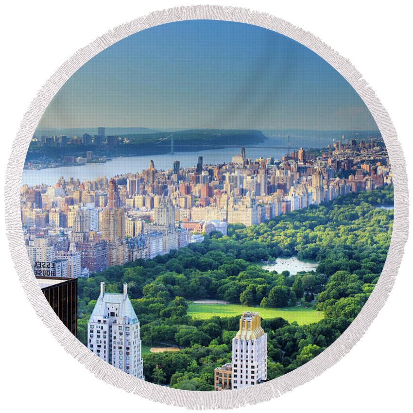 Estock Round Beach Towel featuring the digital art Central Park, Nyc #2 by Maurizio Rellini