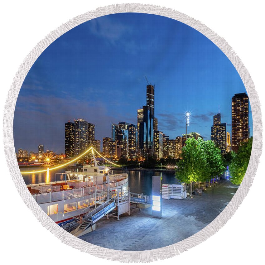 Chicago Round Beach Towel featuring the photograph Chicago Skyline #3 by David Hart