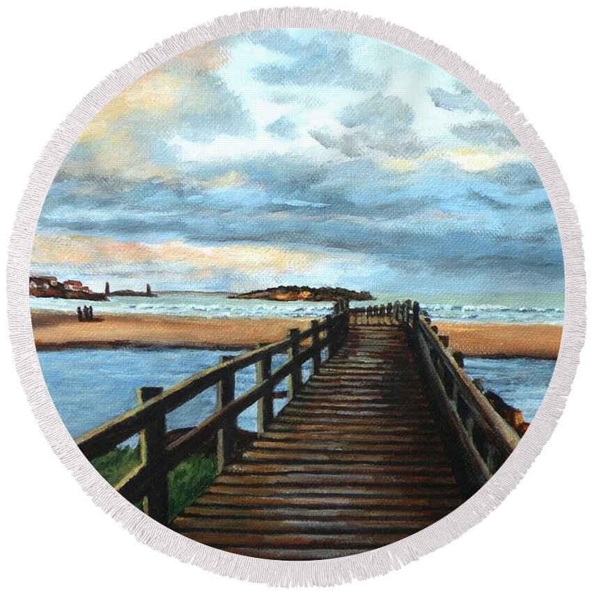 Good Harbor Round Beach Towel featuring the painting Good Harbor Beach Gloucester #1 by Eileen Patten Oliver