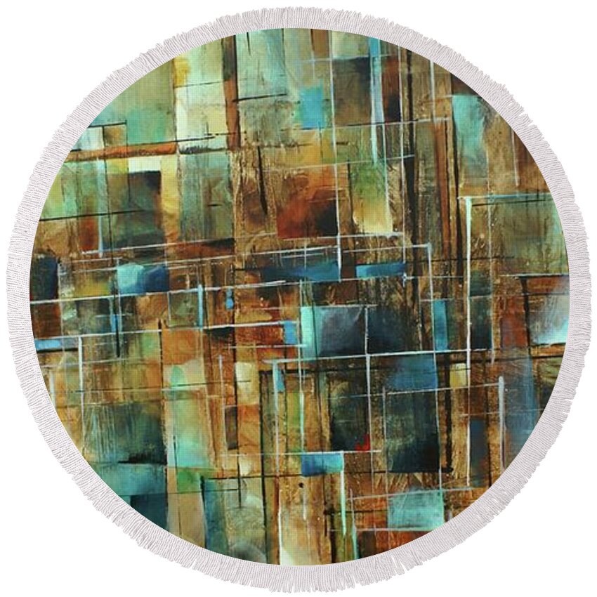 Geometric Round Beach Towel featuring the painting Gravity by Michael Lang