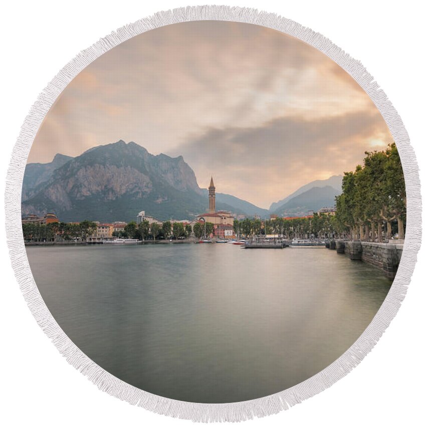 Lecco Round Beach Towel featuring the photograph Lecco - Italy #2 by Joana Kruse