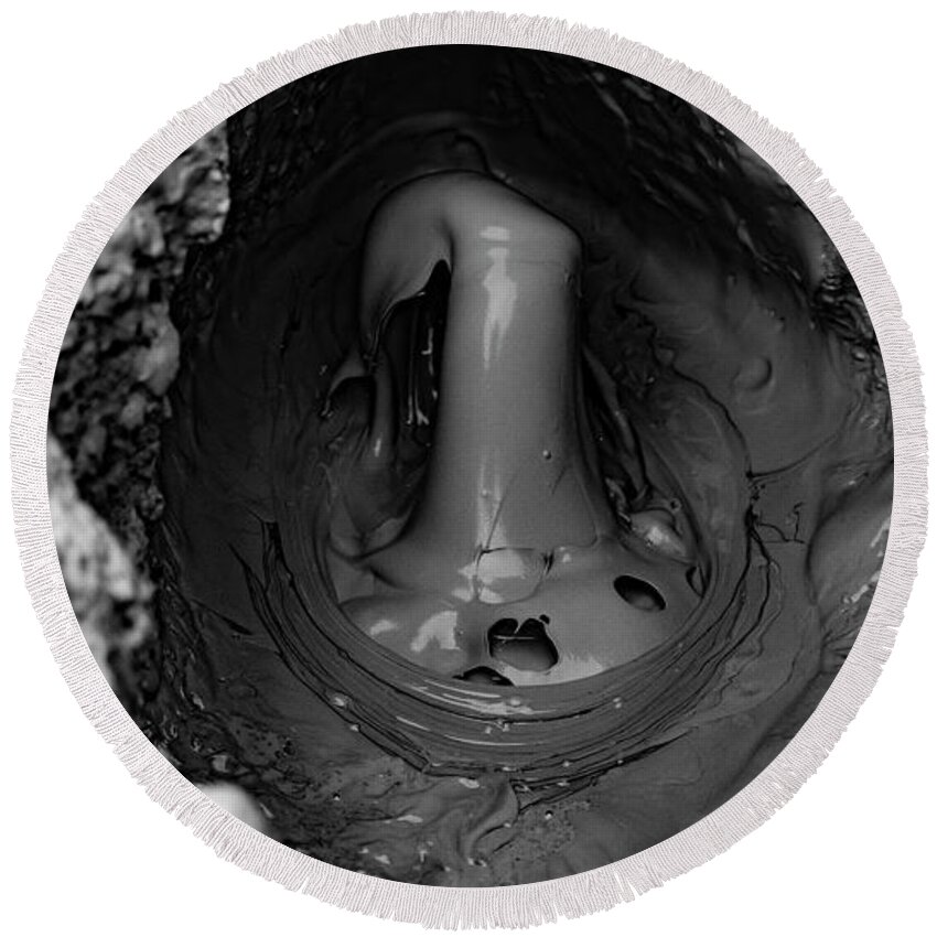 Black And White Photography Round Beach Towel featuring the photograph Mud Bubble #4 by Mark Jackson