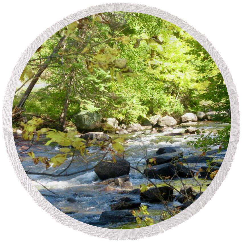 River Round Beach Towel featuring the photograph Rushing River #4 by Stephanie Moore