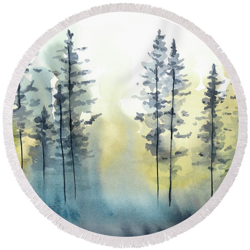 Landscapes Round Beach Towel featuring the painting Shadow Forest I #2 by Chariklia Zarris