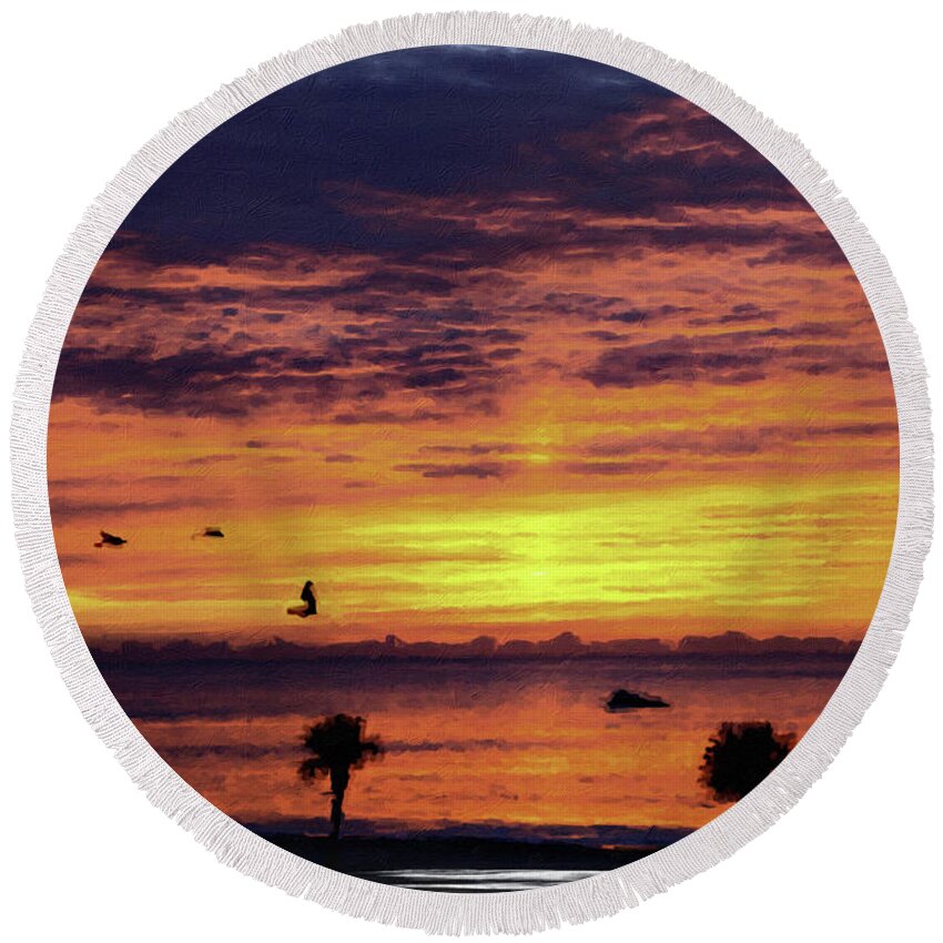Background Round Beach Towel featuring the photograph Ship Into Sunrise #2 by Darryl Brooks