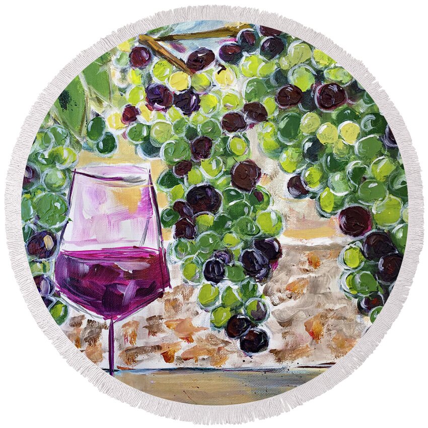 Wine Round Beach Towel featuring the painting Summer Grapes by Roxy Rich