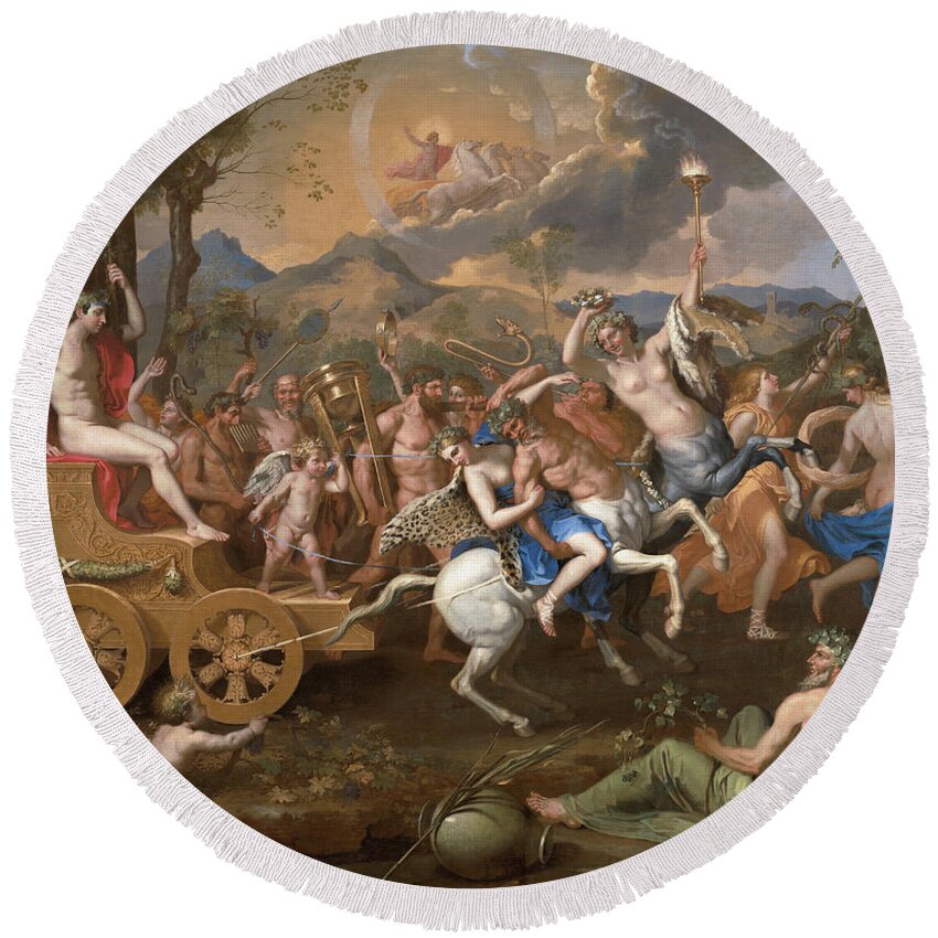 Baroque Round Beach Towel featuring the painting The Triumph of Bacchus #2 by Nicolas Poussin