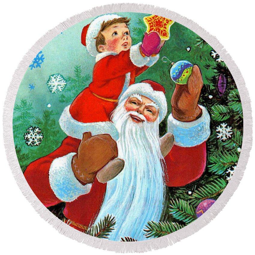 Santa Claus Round Beach Towel featuring the digital art Vintage Soviet Holiday Postcard #2 by Long Shot