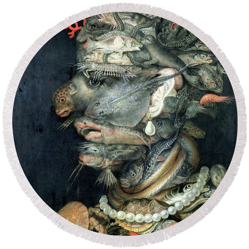Shell Catfish Scales Round Beach Towel featuring the painting Water by Giuseppe Arcimboldo