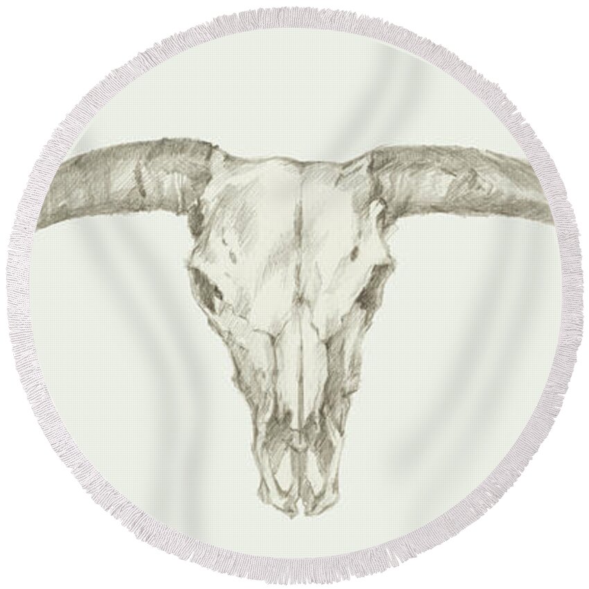 Western Round Beach Towel featuring the painting Western Skull Mount IIi #2 by Ethan Harper