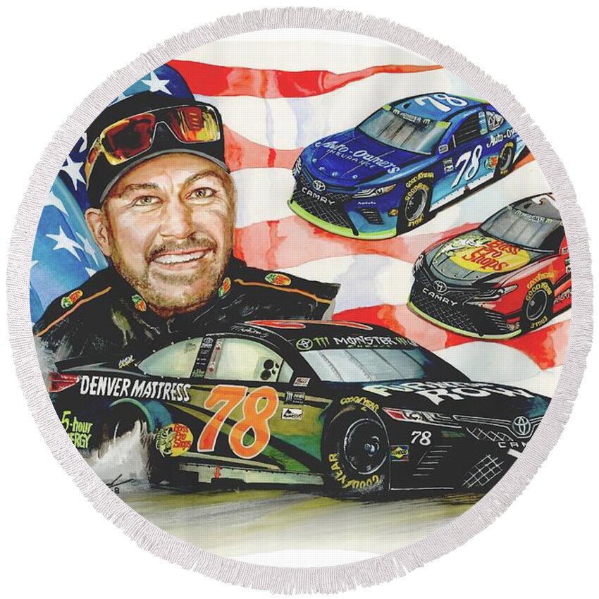 Art Round Beach Towel featuring the painting 2017 NASCAR Champion by Simon Read