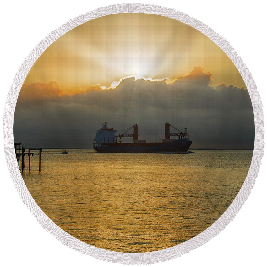 Southport Round Beach Towel featuring the photograph Cape Fear Sunrise #3 by Nick Noble