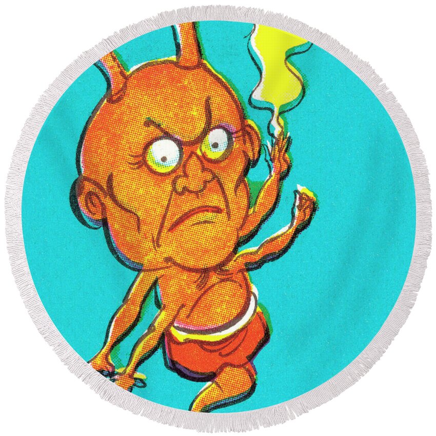 Afraid Round Beach Towel featuring the drawing Devil #3 by CSA Images