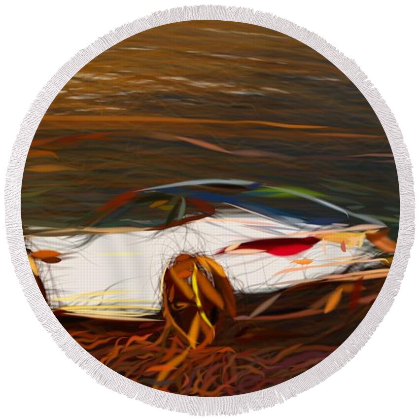 Jaguar Round Beach Towel featuring the digital art Jaguar F Type Chequered Flag Edition Drawing #4 by CarsToon Concept