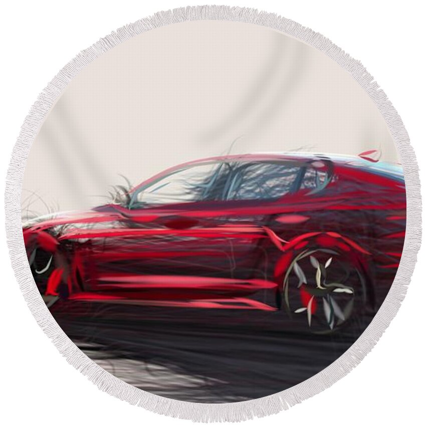 Kia Round Beach Towel featuring the digital art Kia Stinger GT Drawing #4 by CarsToon Concept
