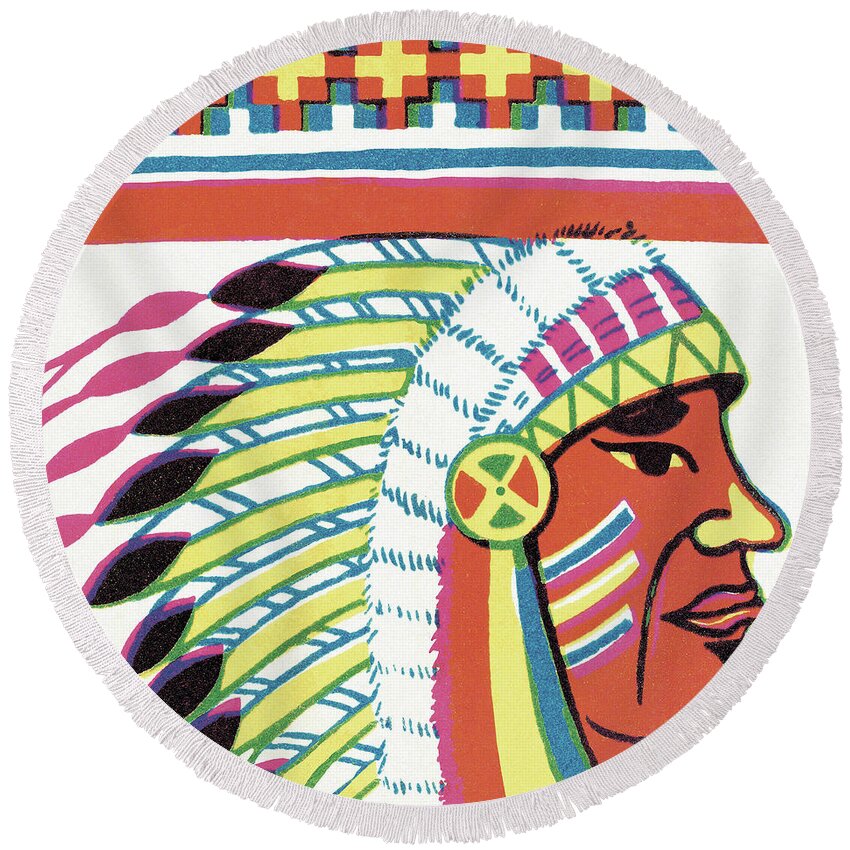 Adult Round Beach Towel featuring the drawing Native American Chief #3 by CSA Images