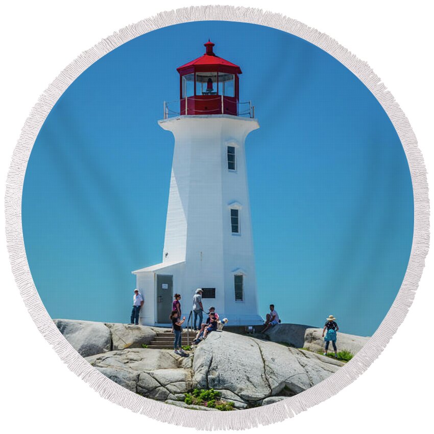 Peggy's Cove Round Beach Towel featuring the digital art Peggy's Cove Lighthouse #3 by Ken Morris