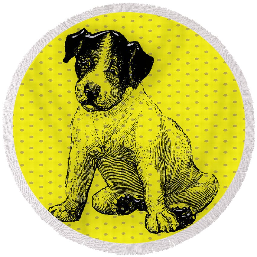 Dog Round Beach Towel featuring the mixed media Puppy Love #3 by Marvin Blaine