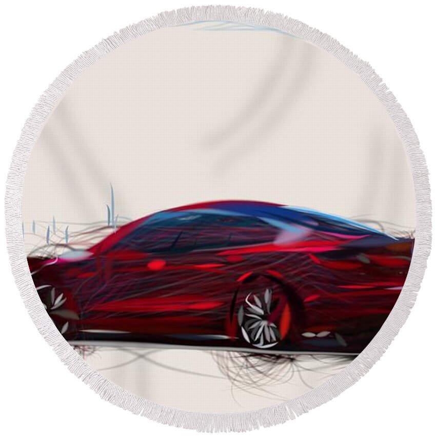 Tesla Round Beach Towel featuring the digital art Tesla Model 3 Drawing #4 by CarsToon Concept