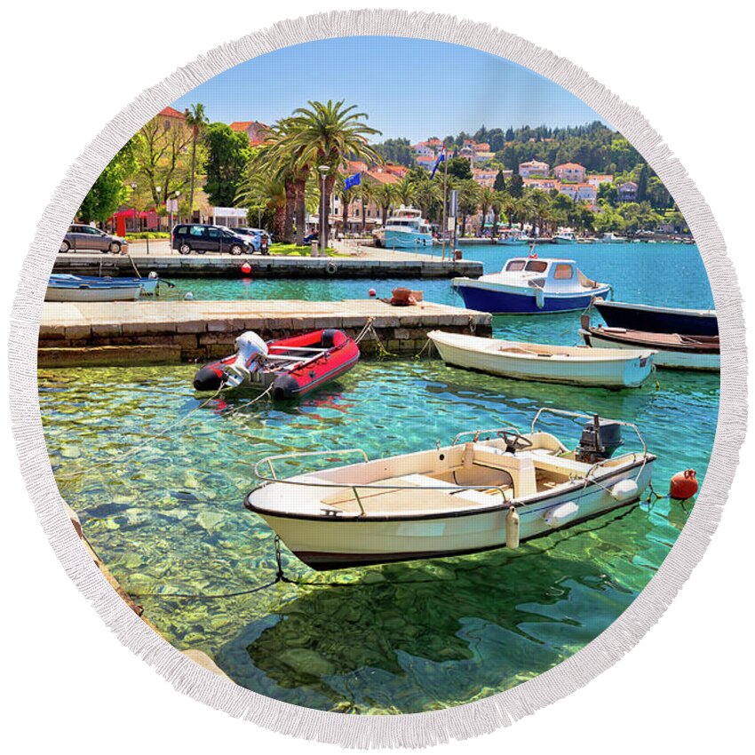 Cavtat Round Beach Towel featuring the photograph Town of Cavtat waterfront view #3 by Brch Photography