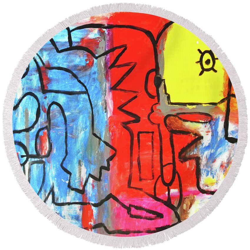 Abstract Round Beach Towel featuring the painting Untitled #3 by Jose Rojas