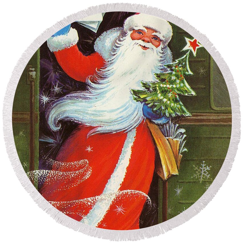 Santa Claus Round Beach Towel featuring the digital art Vintage Soviet Holiday Postcard #3 by Long Shot