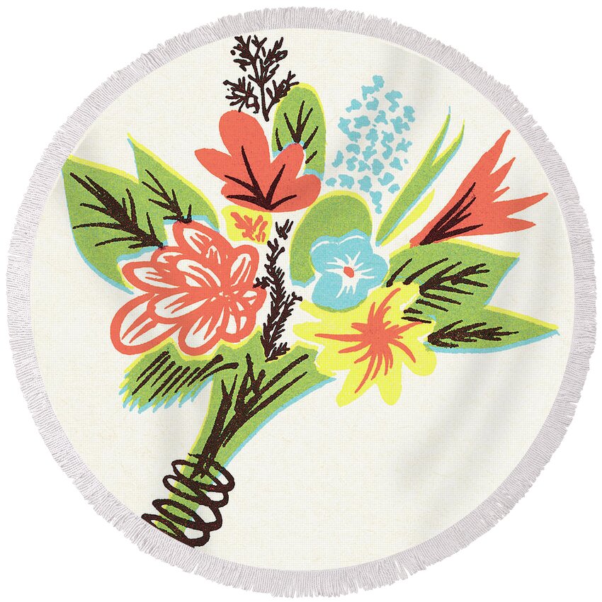 Bouquet Round Beach Towel featuring the drawing Flowers #34 by CSA Images