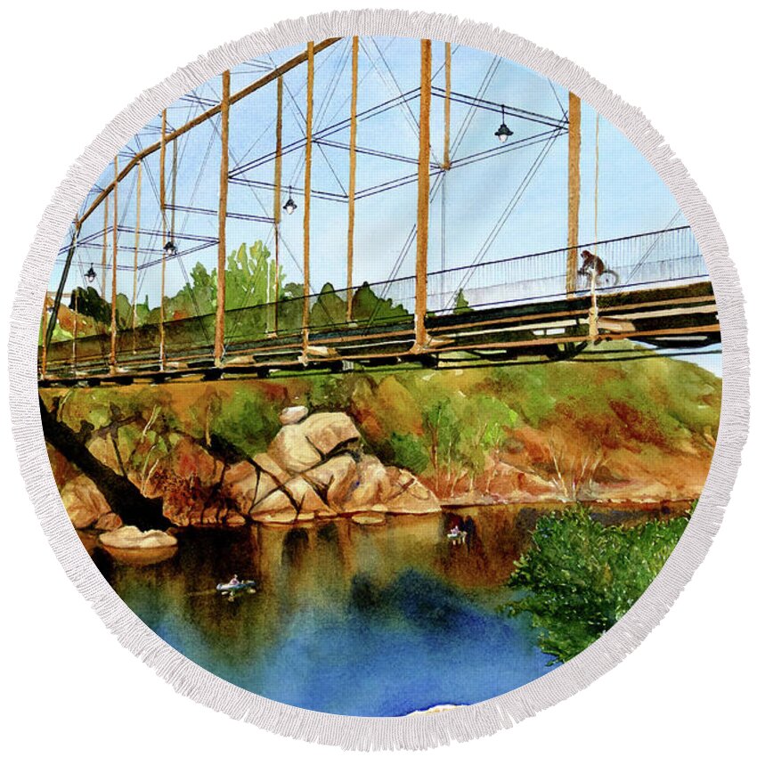 Folsom Truss Bridge Round Beach Towel featuring the painting #345 Folsom Truss Bridge #345 by William Lum