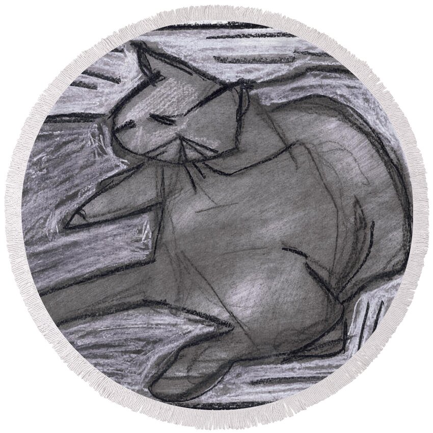 Cat Round Beach Towel featuring the drawing Cat #4 by Edgeworth Johnstone
