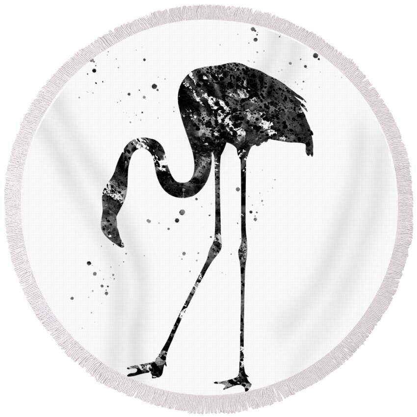 Flamingo Round Beach Towel featuring the digital art Flamingo-black #4 by Erzebet S