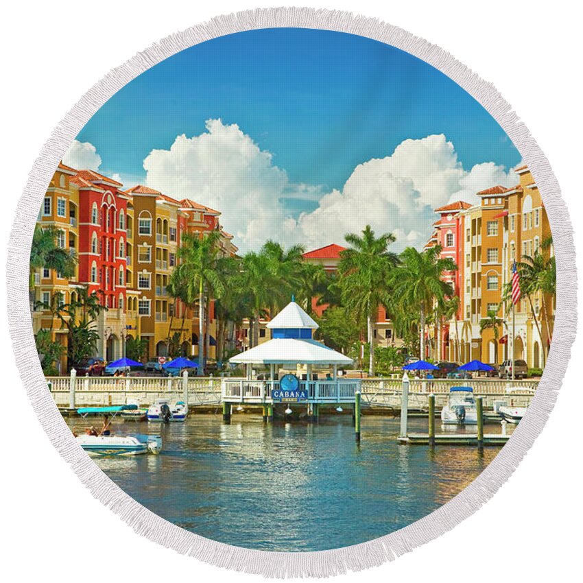 Estock Round Beach Towel featuring the digital art Naples Florida #4 by Laura Zeid