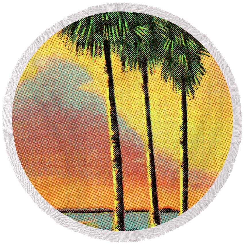 Beach Round Beach Towel featuring the drawing Palm trees #4 by CSA Images