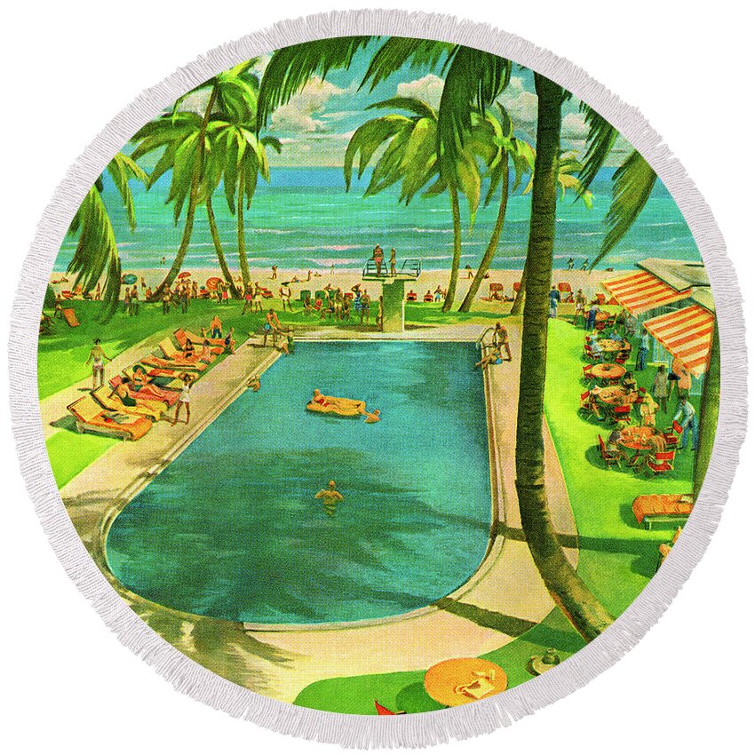 Beach Round Beach Towel featuring the drawing Resort Swimming Pool #4 by CSA Images