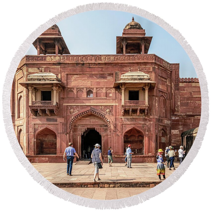 Fatehpur Round Beach Towel featuring the photograph The Panch Mahal, Royal Palace in Fatehpur Sikri city municipalit #4 by Marek Poplawski