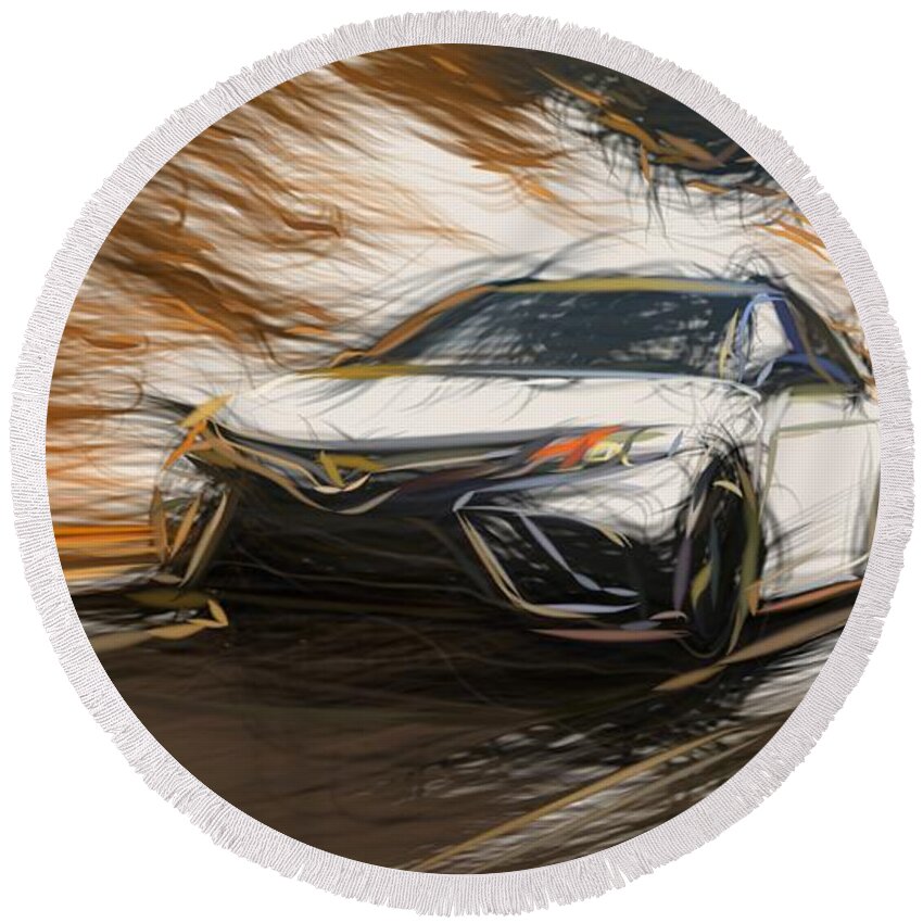 Toyota Round Beach Towel featuring the digital art Toyota Camry TRD Drawing #5 by CarsToon Concept