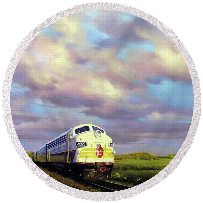 Train Round Beach Towel featuring the painting 4069 by Dianna Ponting