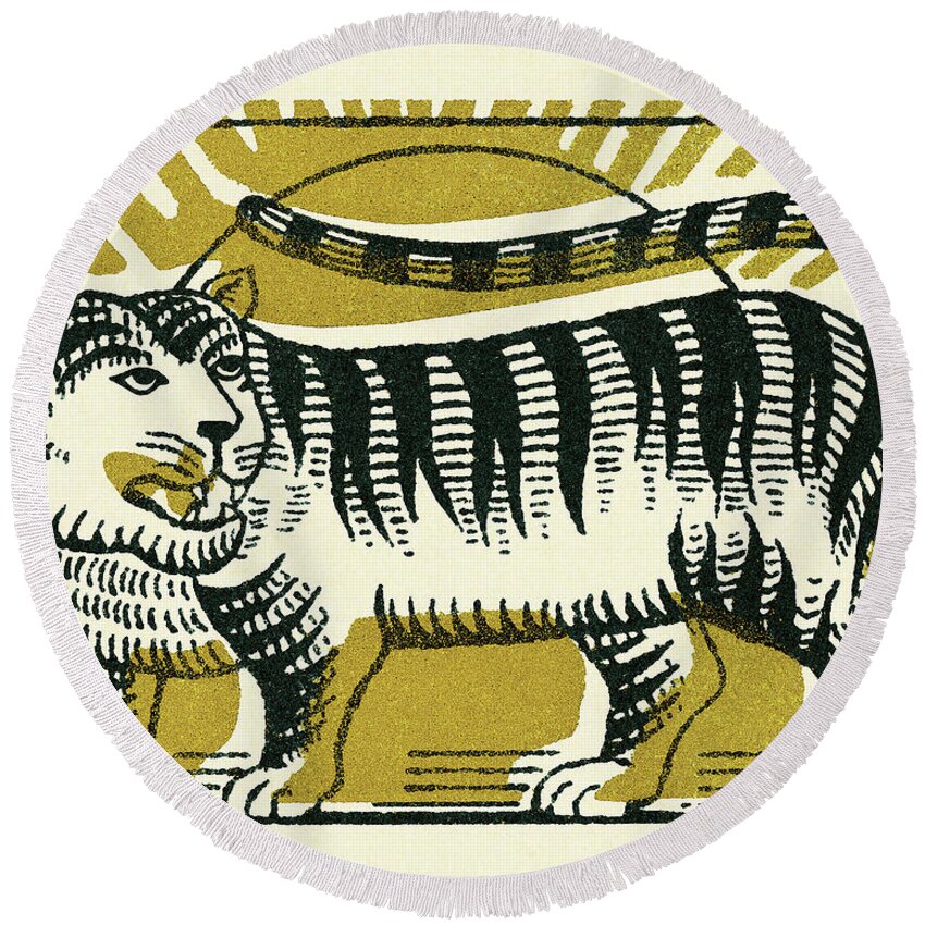 Animal Round Beach Towel featuring the drawing Tiger #41 by CSA Images