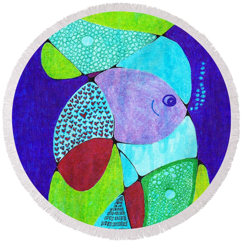 Lew Hagood Round Beach Towel featuring the mixed media 46.ab.18 by Lew Hagood