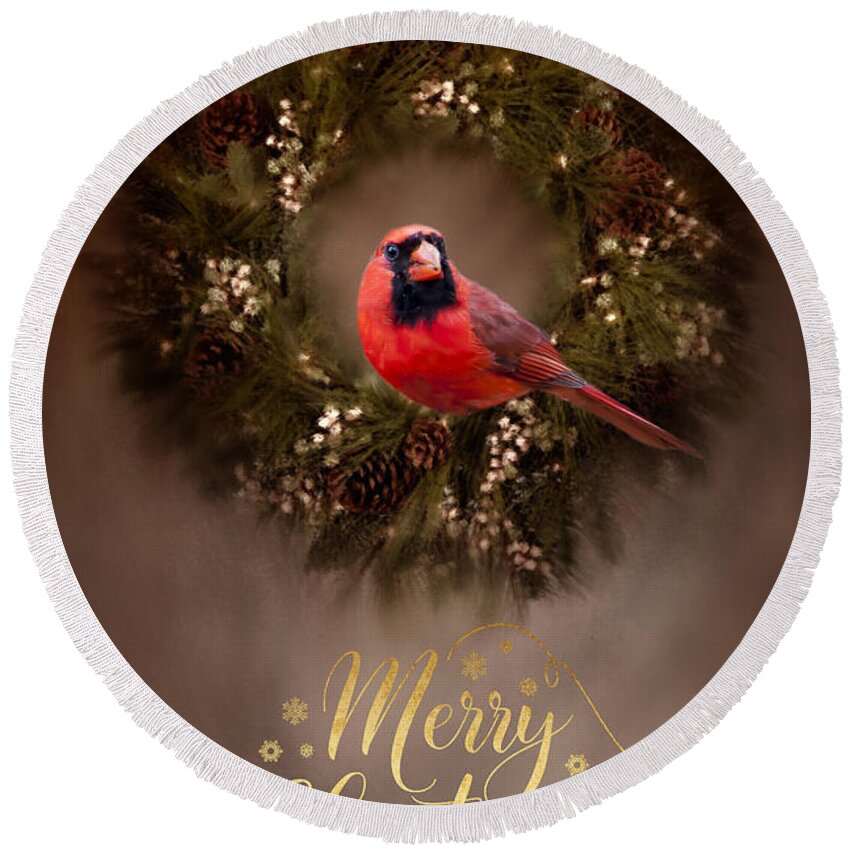 Greeting Card Round Beach Towel featuring the photograph Merry Christmas by Cathy Kovarik